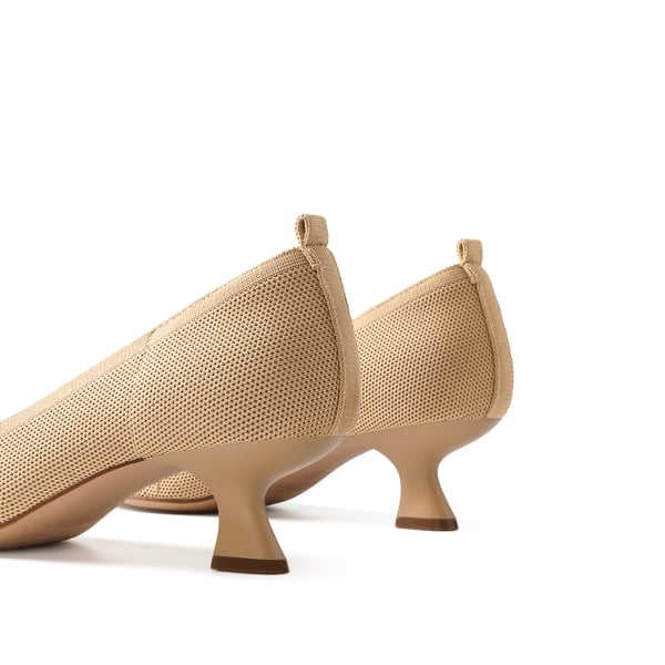 Low Kitten Heel Knit Pumps - BEIGE - 4